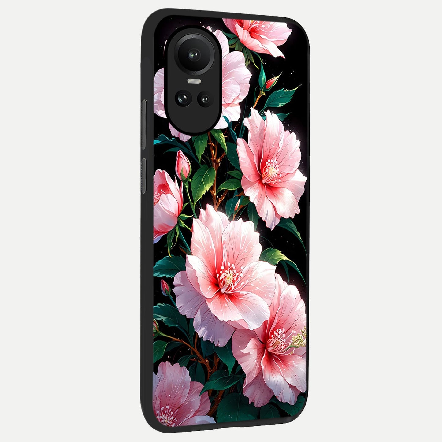 Peach Flower back cover For Oppo Reno 10 slim fit glass case with vibrant aesthetic design