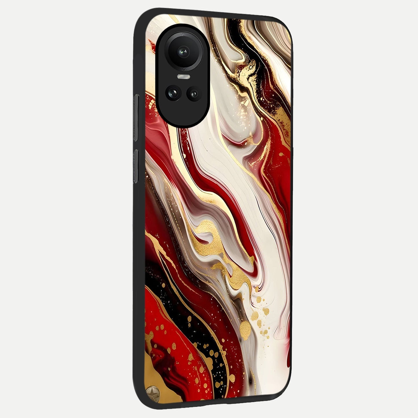 Red And White Marble back cover For Oppo Reno 10 slim fit glass case with vibrant aesthetic design