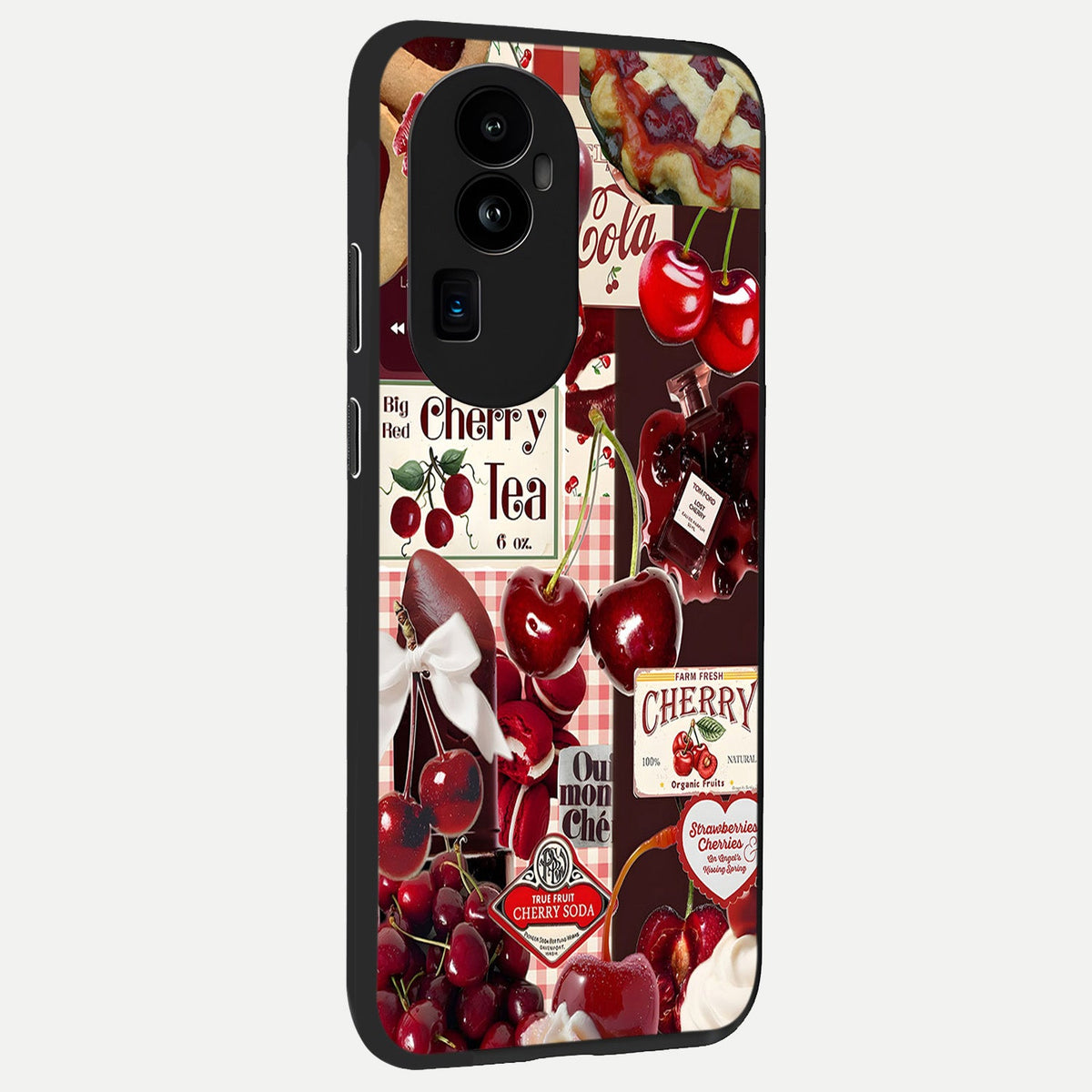 Aesthetic Cherry Tea back cover For Oppo Reno 10 Pro Plus slim fit glass case with vibrant aesthetic design