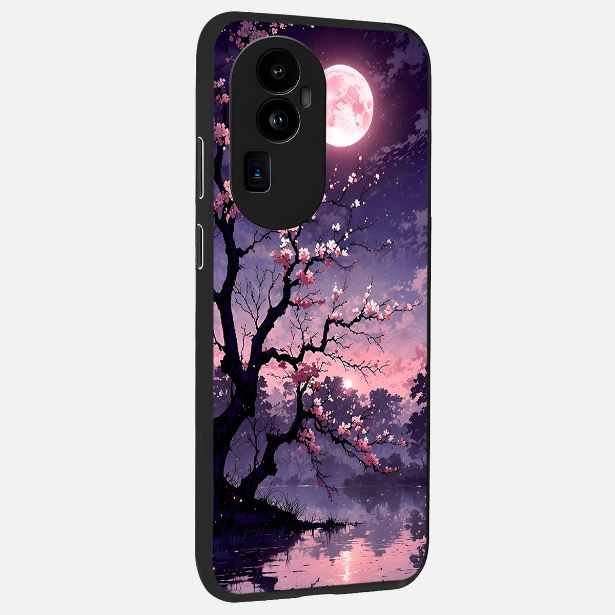 Blossom Pink Moon back cover For Oppo Reno 10 Pro Plus slim fit glass case with vibrant aesthetic design