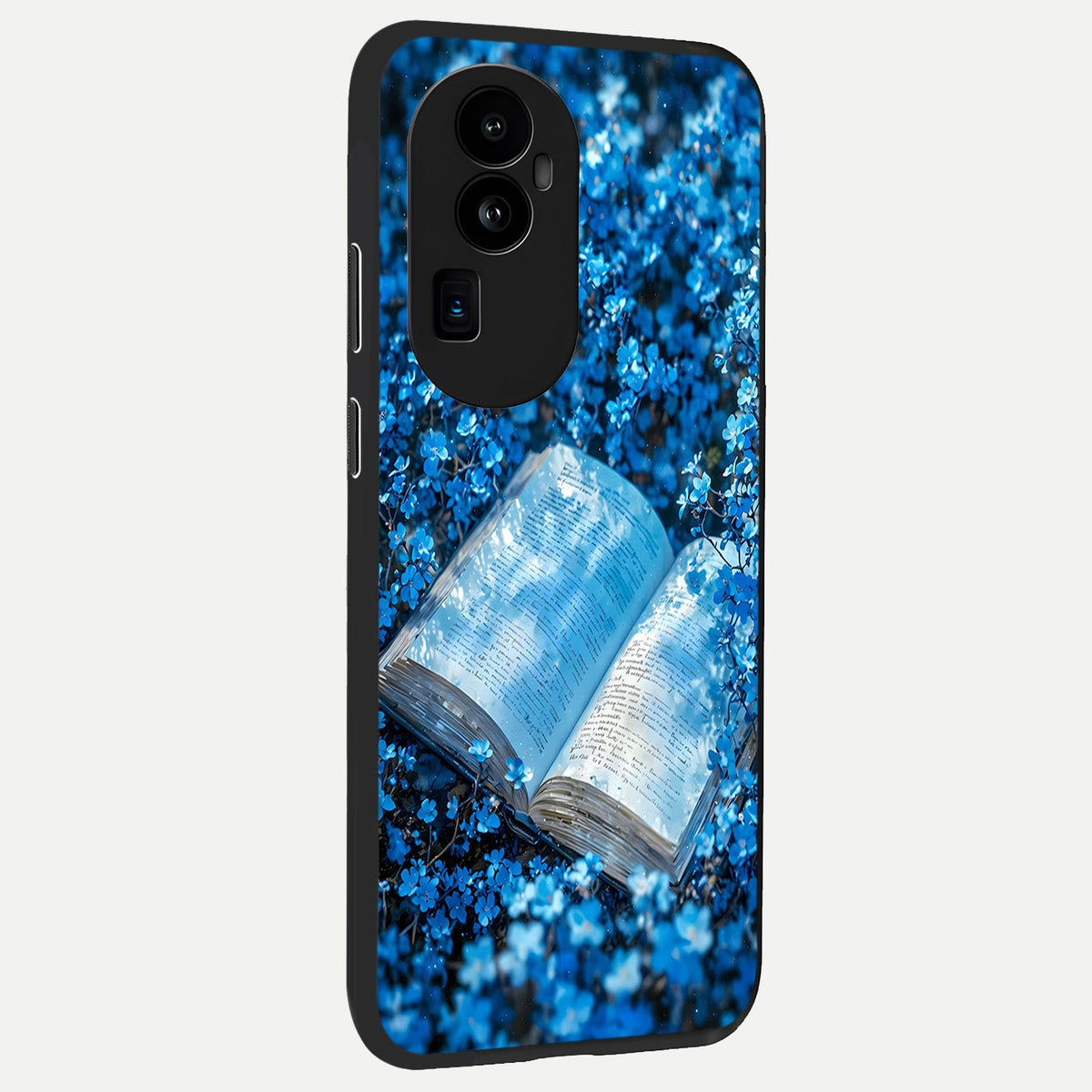 Blue Bloom Tales back cover For Oppo Reno 10 Pro Plus slim fit glass case with vibrant aesthetic design
