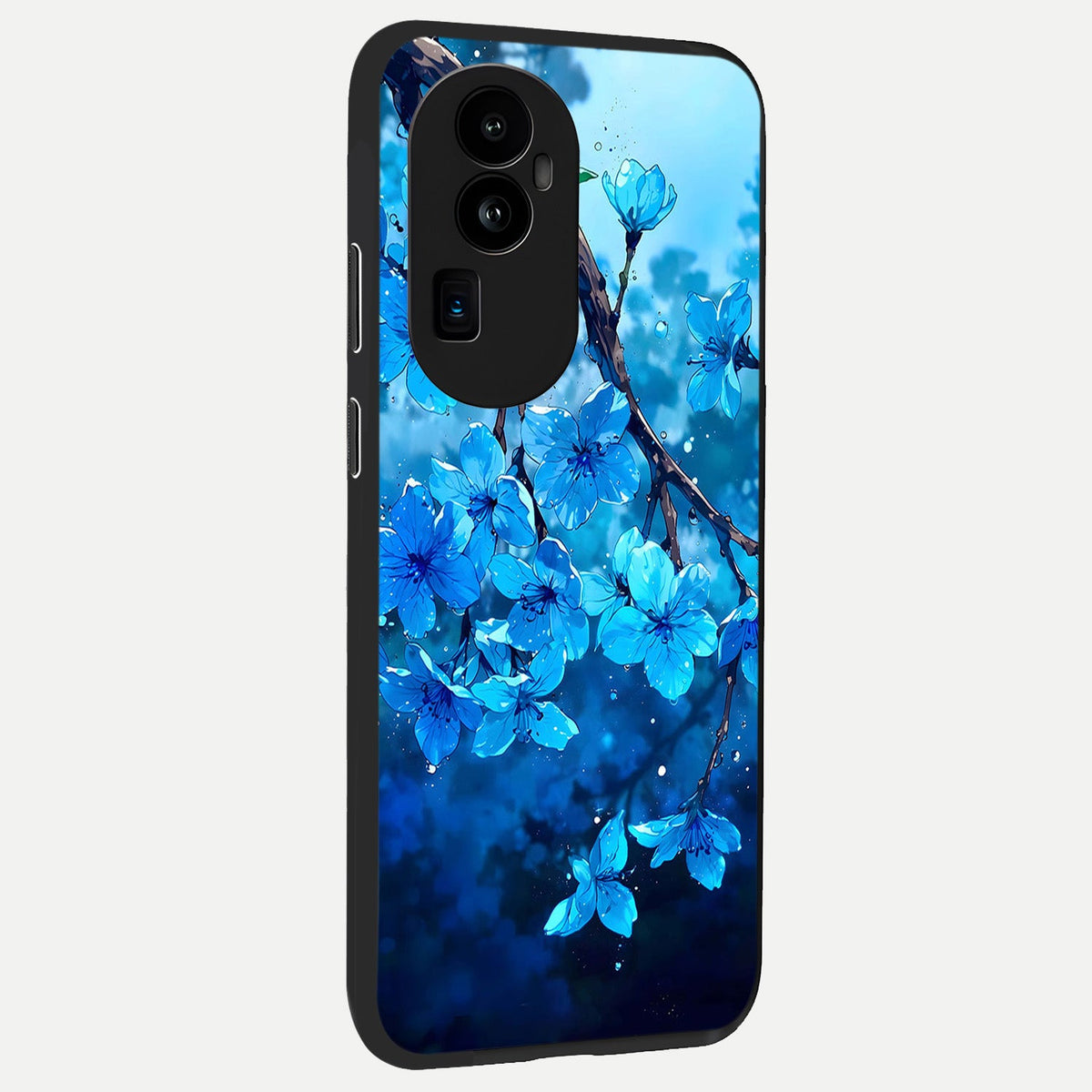 Blue Blossoms Branch back cover For Oppo Reno 10 Pro Plus slim fit glass case with vibrant aesthetic design