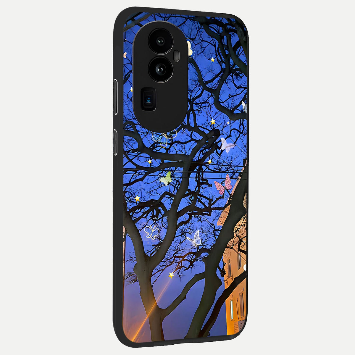 Butterfly Night Magic back cover For Oppo Reno 10 Pro Plus slim fit glass case with vibrant aesthetic design