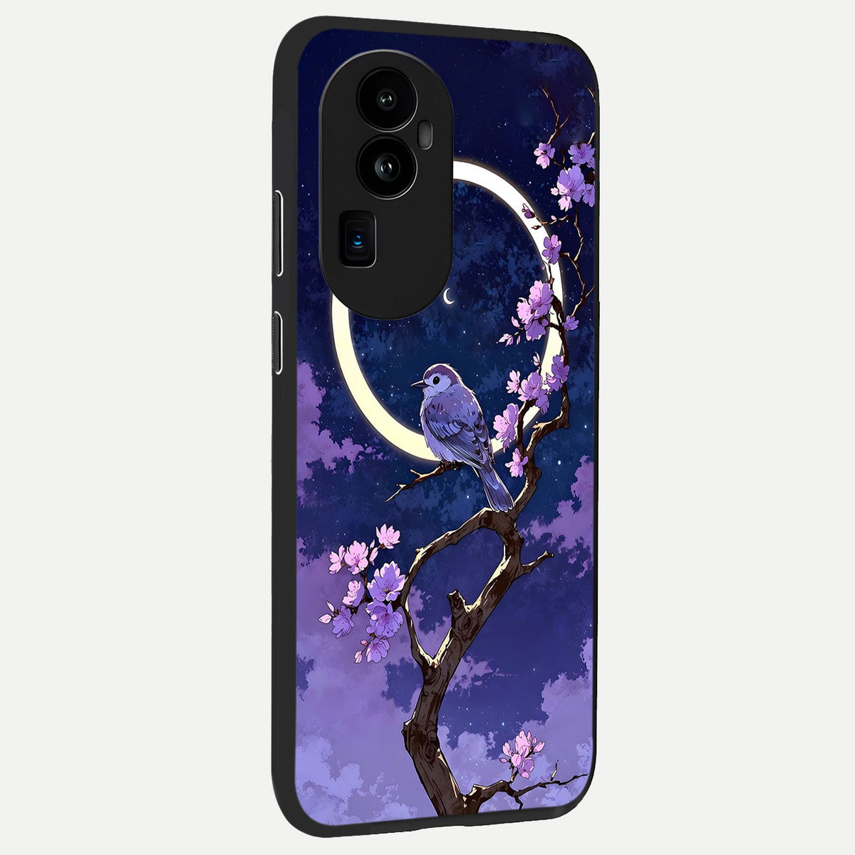 Celestial Bird Blossom back cover For Oppo Reno 10 Pro Plus slim fit glass case with vibrant aesthetic design
