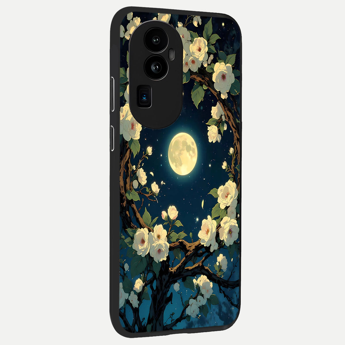 Celestial Moon And Flower back cover For Oppo Reno 10 Pro Plus slim fit glass case with vibrant aesthetic design