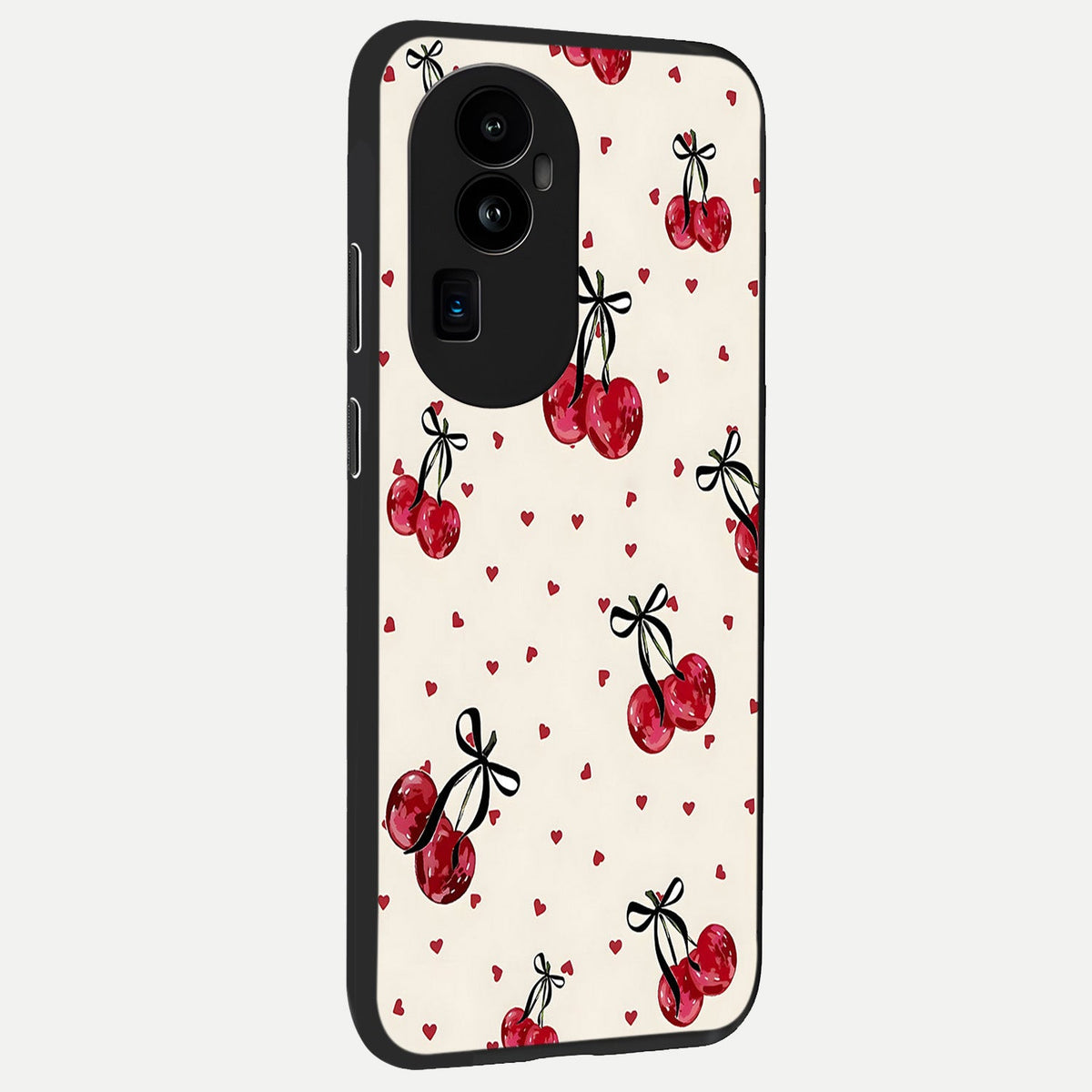 Cherry Heart Bow back cover For Oppo Reno 10 Pro Plus slim fit glass case with vibrant aesthetic design