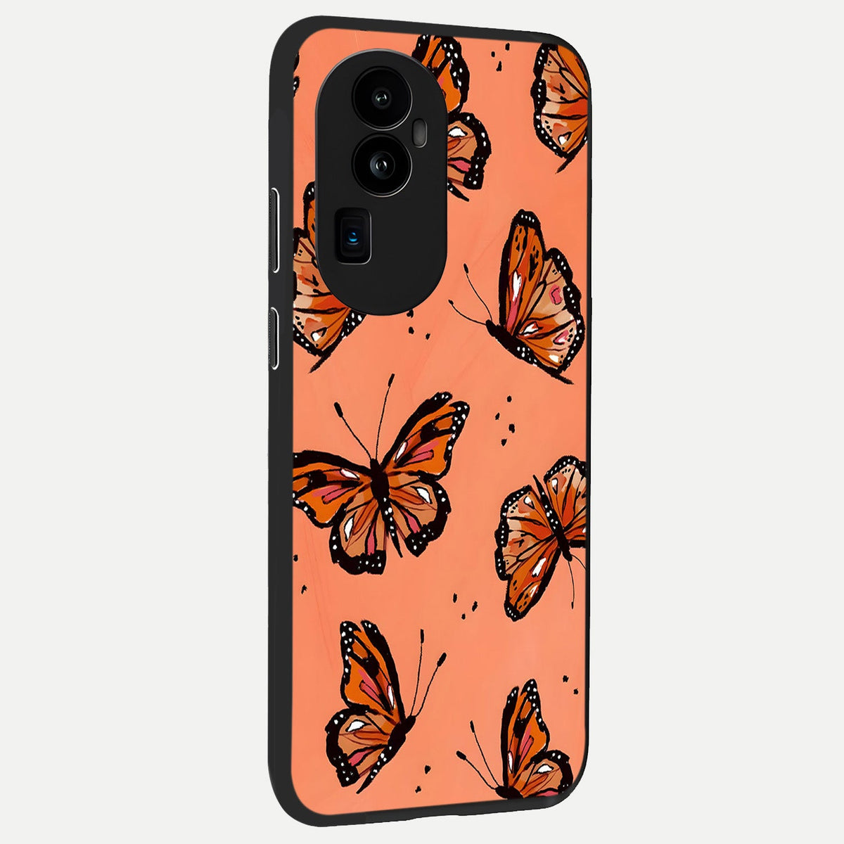 Coral Wing Butterfly back cover For Oppo Reno 10 Pro Plus slim fit glass case with vibrant aesthetic design