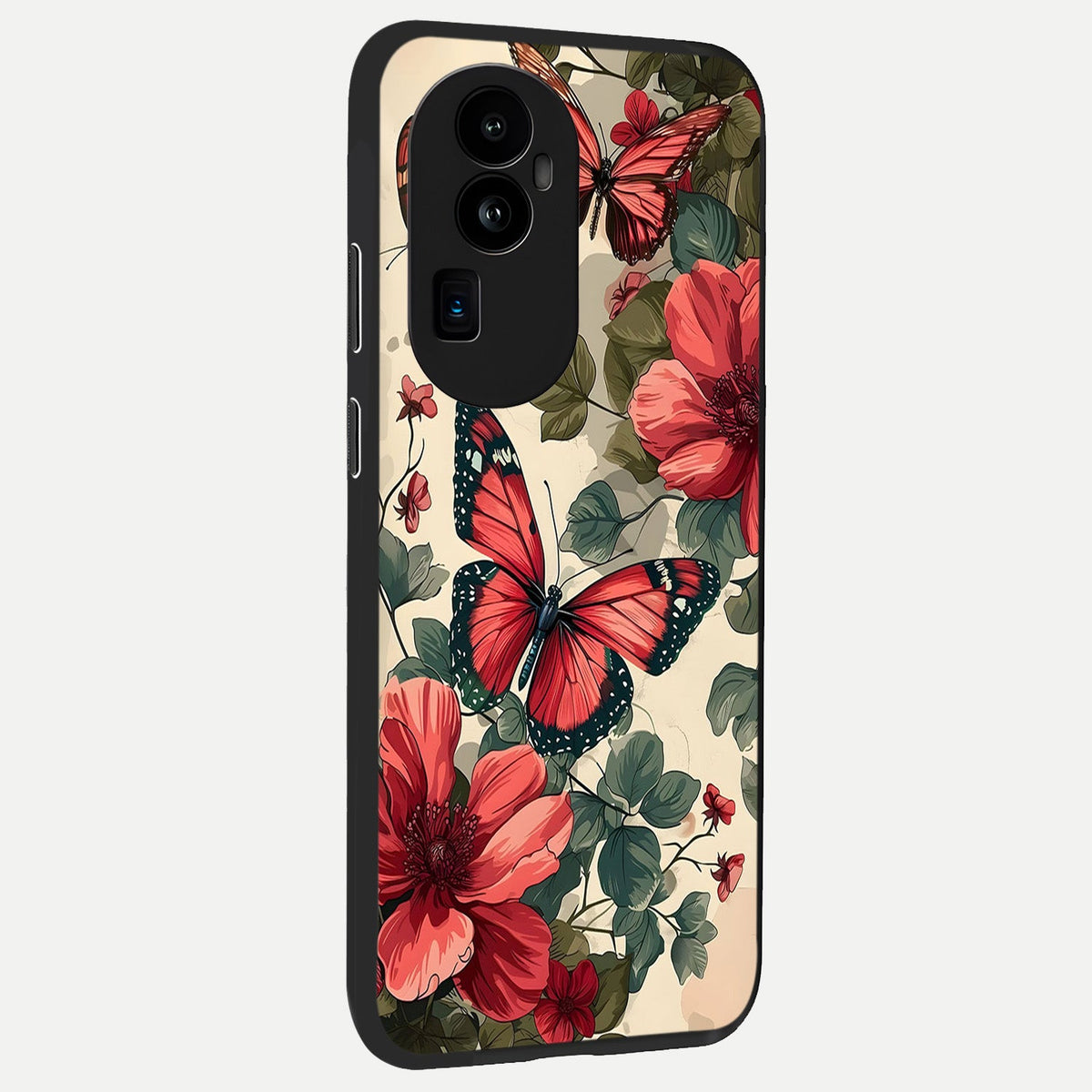 Crimson Butterfly Garden back cover For Oppo Reno 10 Pro Plus slim fit glass case with vibrant aesthetic design
