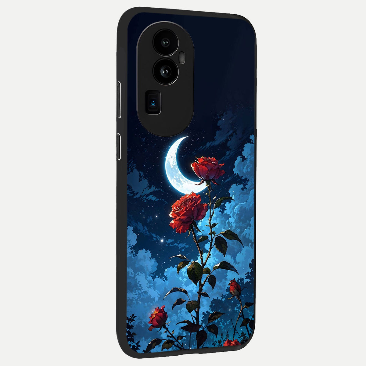 Crimson Rose Moon back cover For Oppo Reno 10 Pro Plus slim fit glass case with vibrant aesthetic design