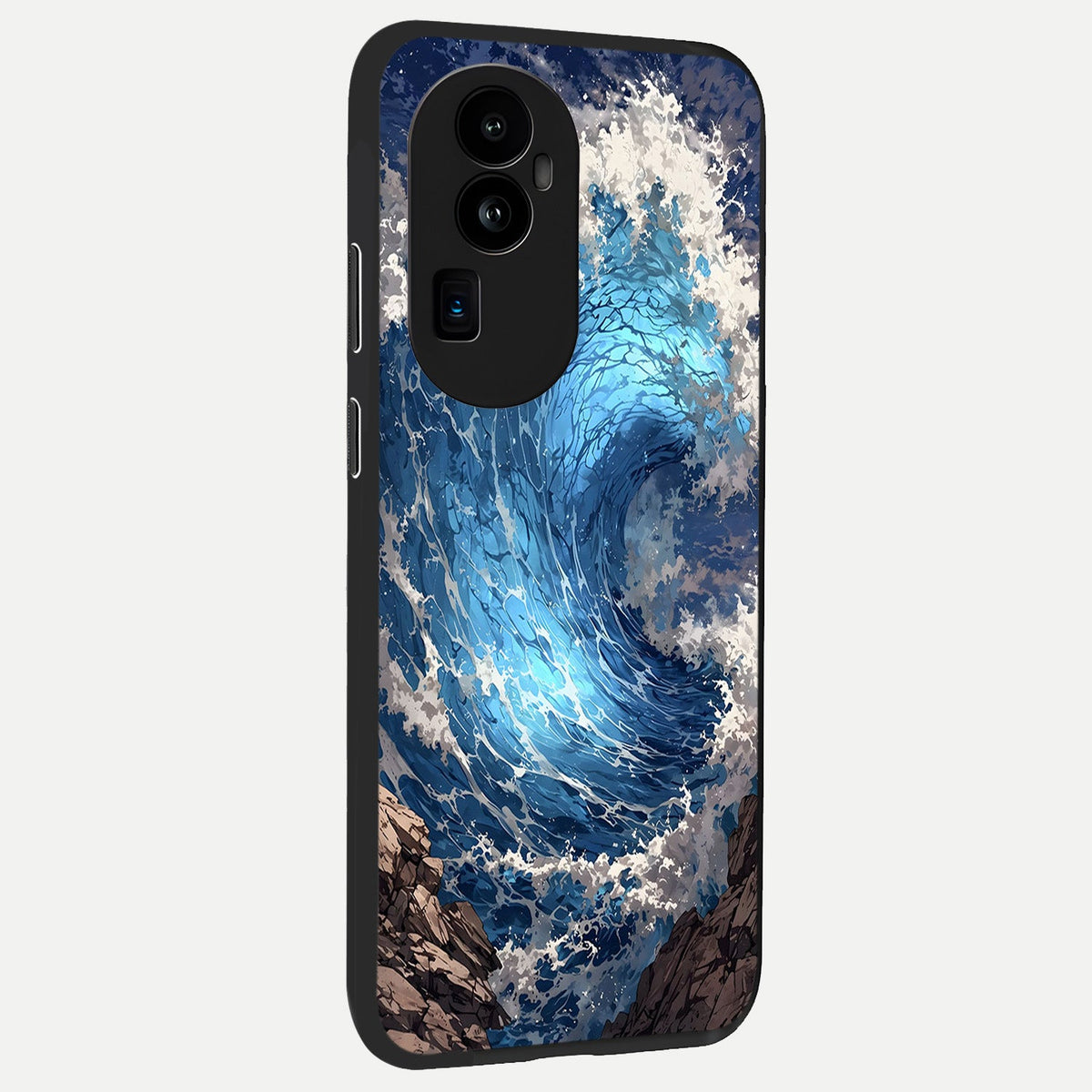 Giant Ocean Wave back cover For Oppo Reno 10 Pro Plus slim fit glass case with vibrant aesthetic design