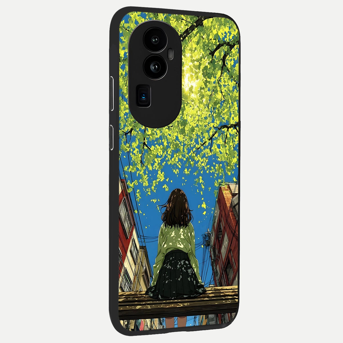 Golden Leaves Glow back cover For Oppo Reno 10 Pro Plus slim fit glass case with vibrant aesthetic design