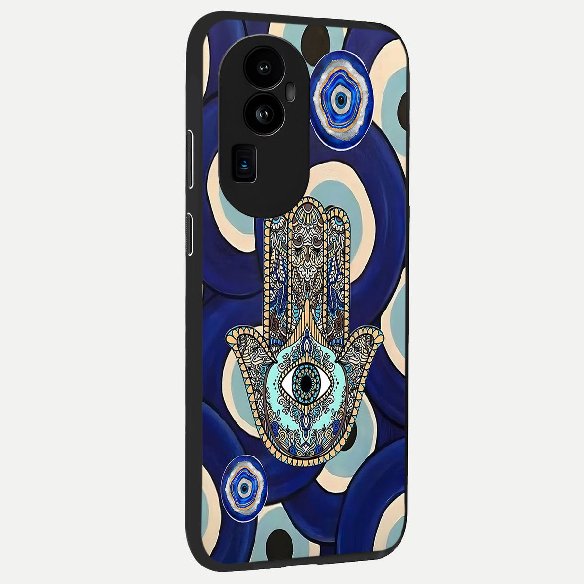 Hamsa Divine Guard back cover For Oppo Reno 10 Pro Plus slim fit glass case with vibrant aesthetic design