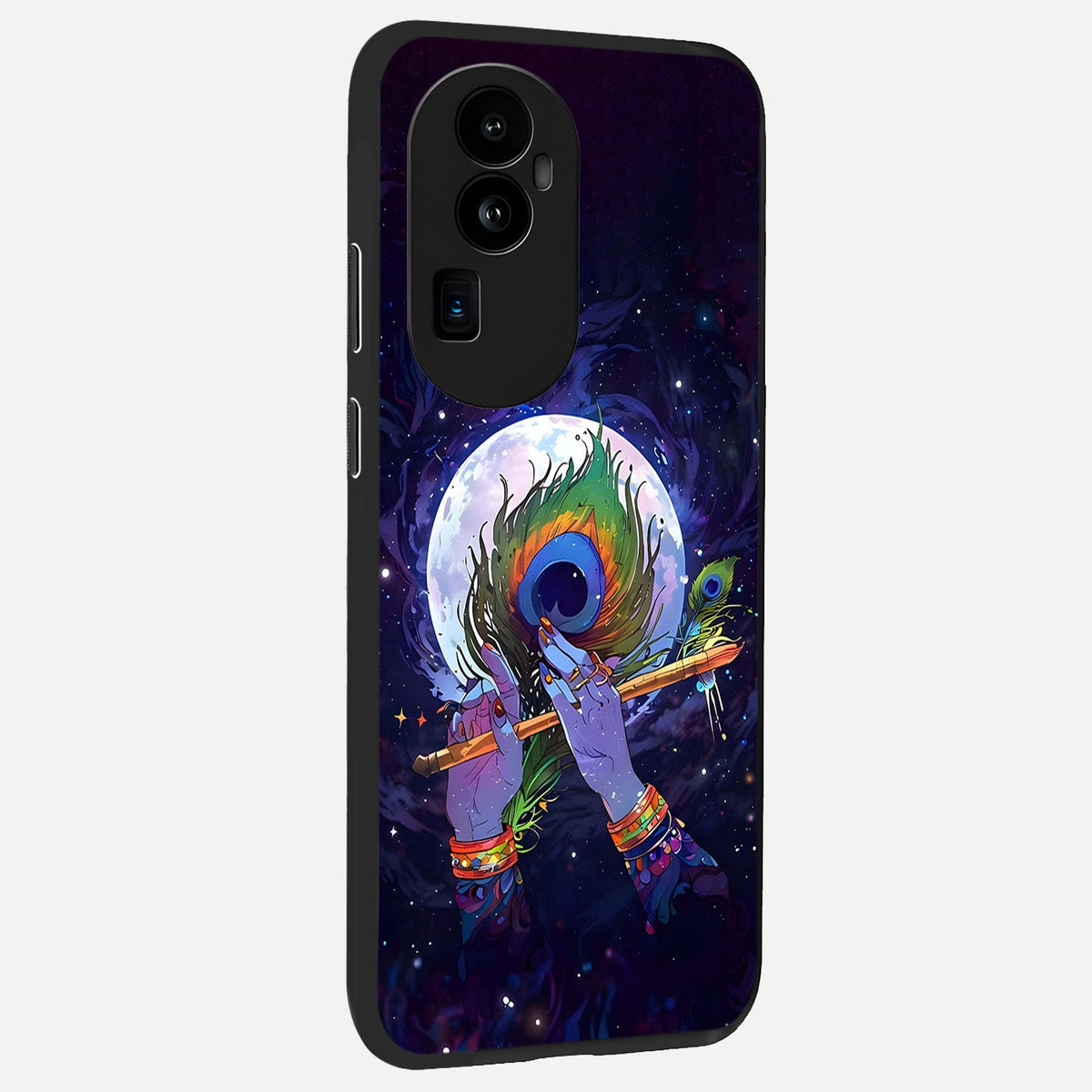 Krishna Hands Art back cover For Oppo Reno 10 Pro Plus slim fit glass case with vibrant aesthetic design