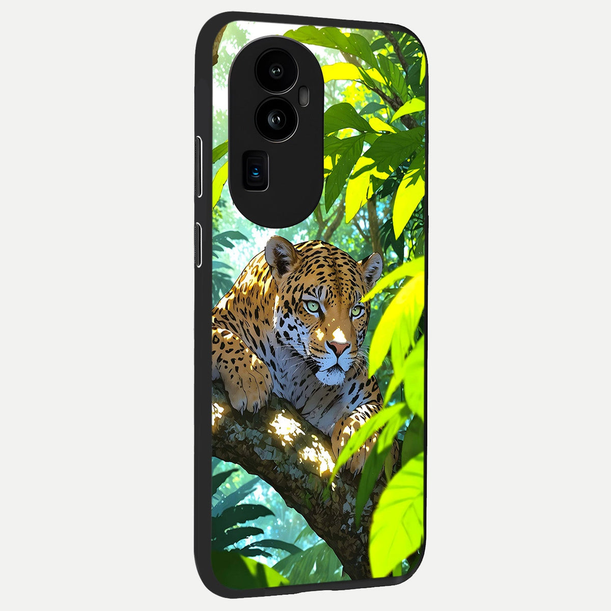 Leopard in Jungle back cover For Oppo Reno 10 Pro Plus slim fit glass case with vibrant aesthetic design