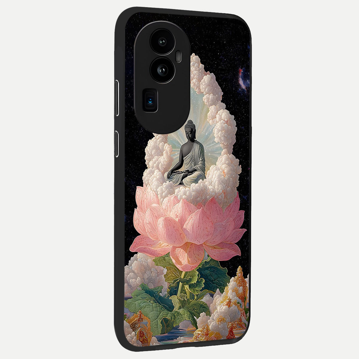 Lotus Divine Peace back cover For Oppo Reno 10 Pro Plus slim fit glass case with vibrant aesthetic design