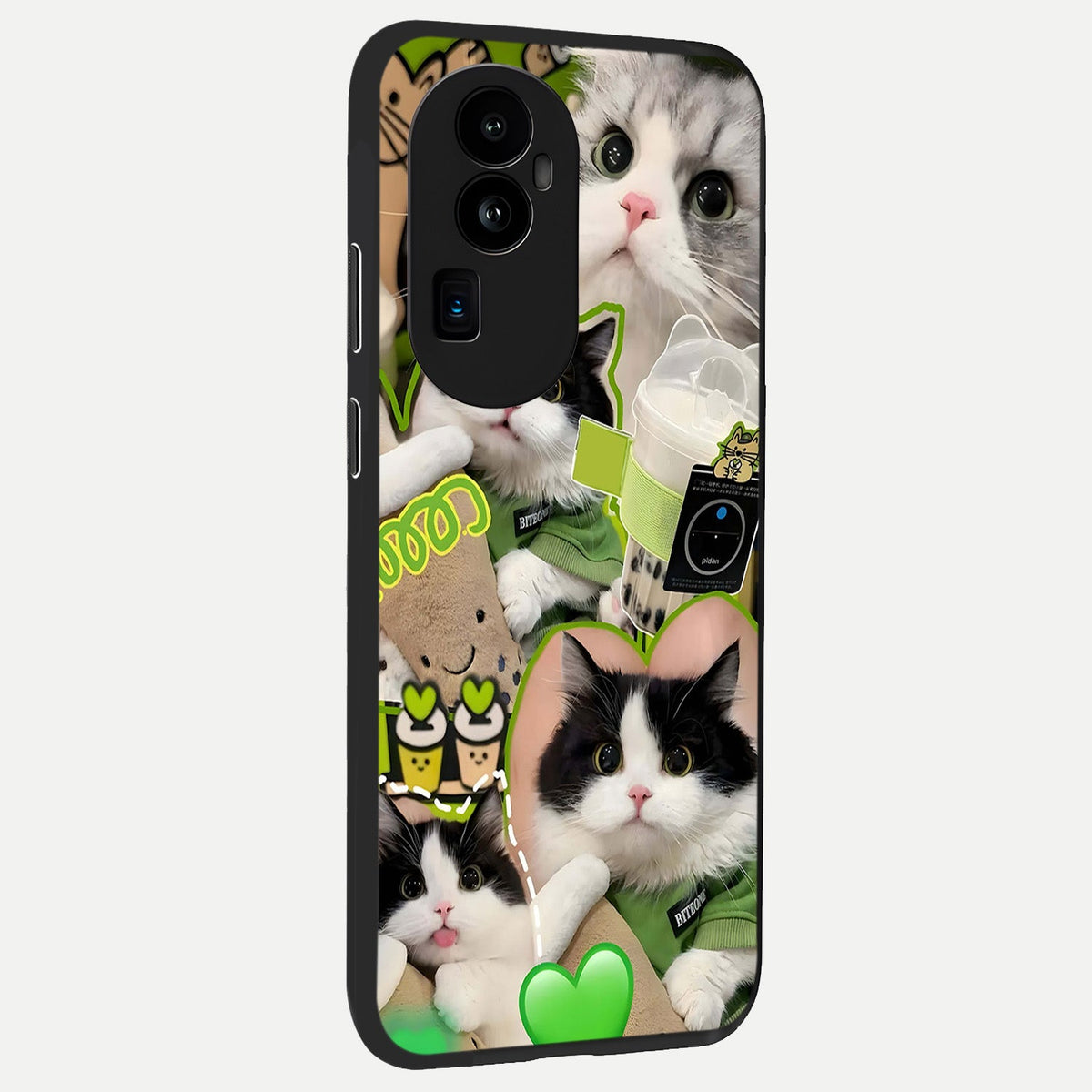 Matcha Cats Mood back cover For Oppo Reno 10 Pro Plus slim fit glass case with vibrant aesthetic design
