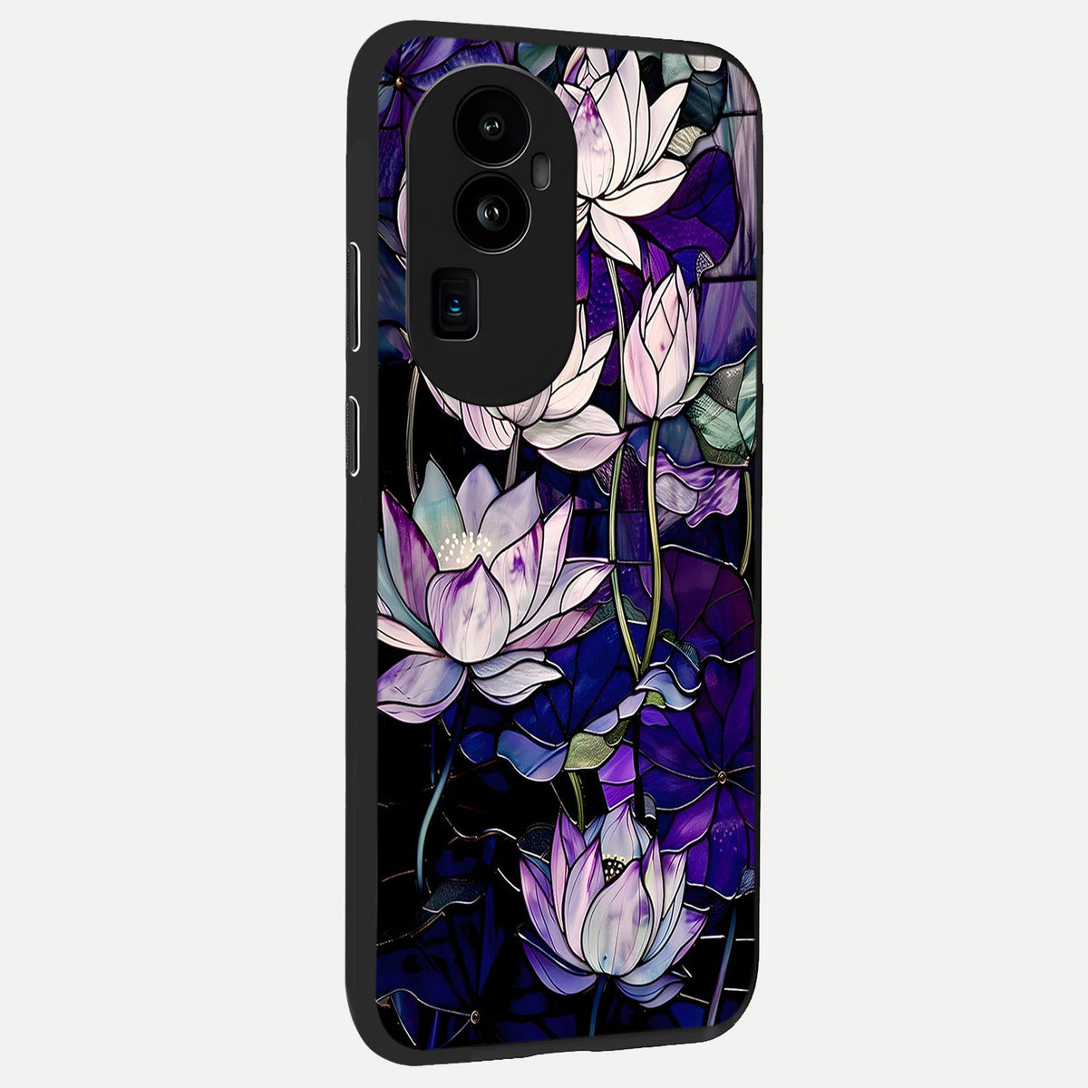 Purple Lotus Pattern back cover For Oppo Reno 10 Pro Plus slim fit glass case with vibrant aesthetic design