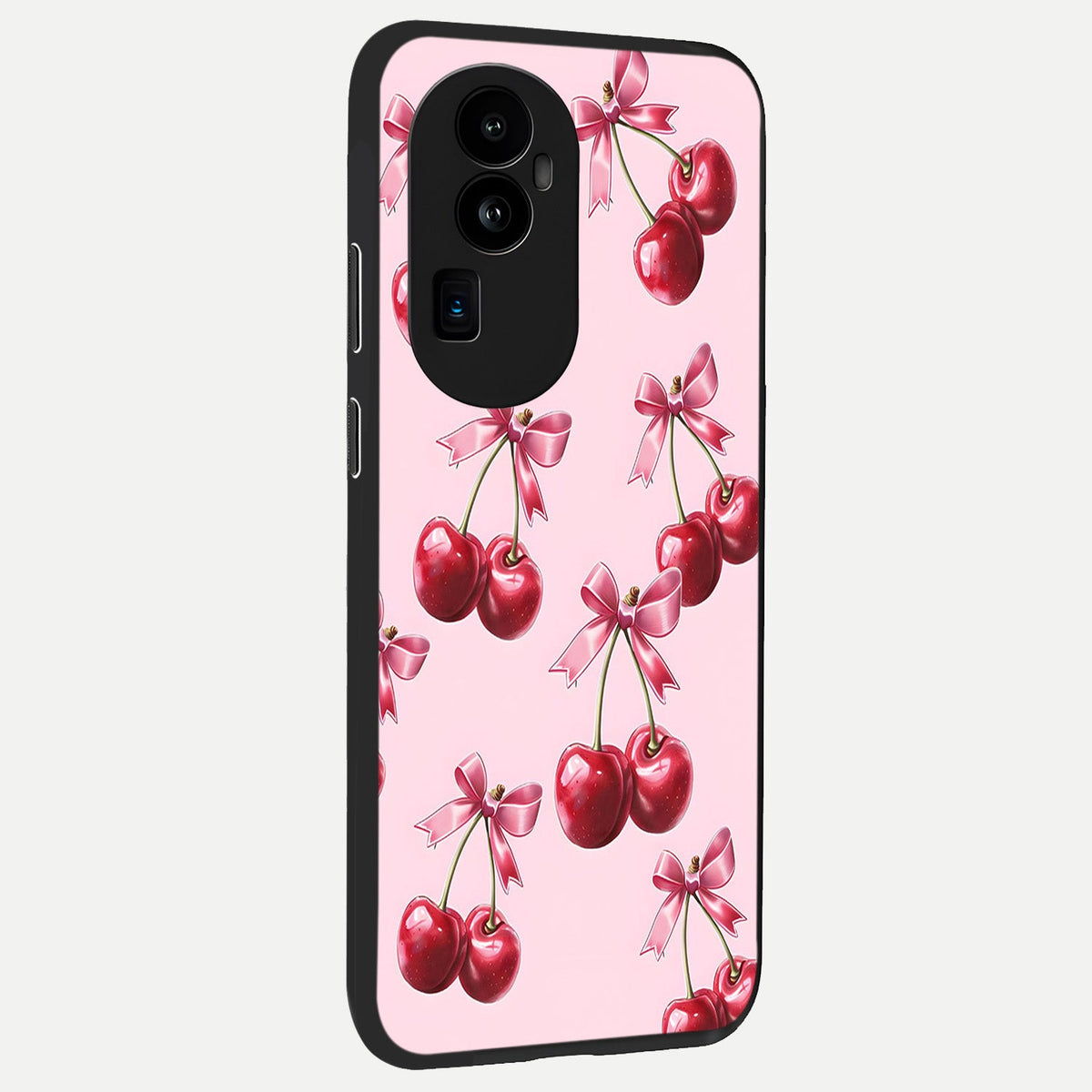 Red Cherries Pattern back cover For Oppo Reno 10 Pro Plus slim fit glass case with vibrant aesthetic design