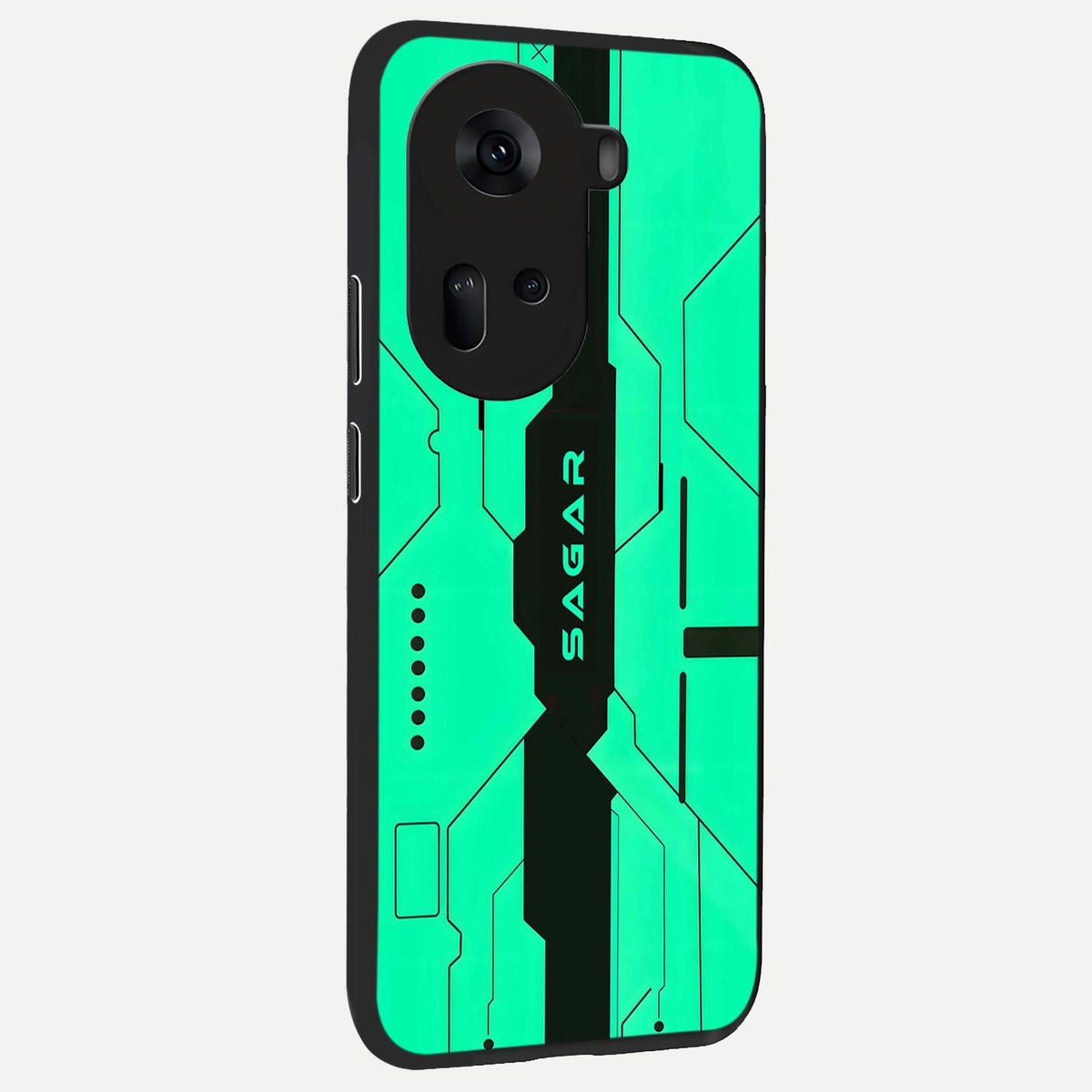 Aqua Tech CYBERPUNK Custom Name back cover For Oppo Reno 11 5G slim fit glass case with vibrant aesthetic design
