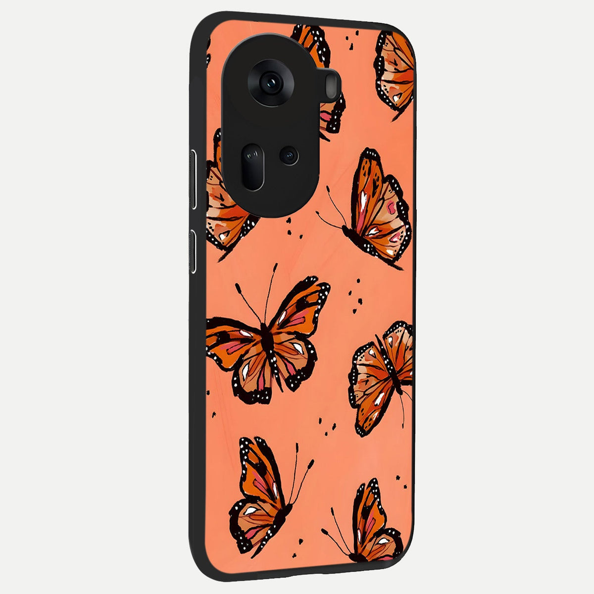 Coral Wing Butterfly back cover For Oppo Reno 11 5G slim fit glass case with vibrant aesthetic design