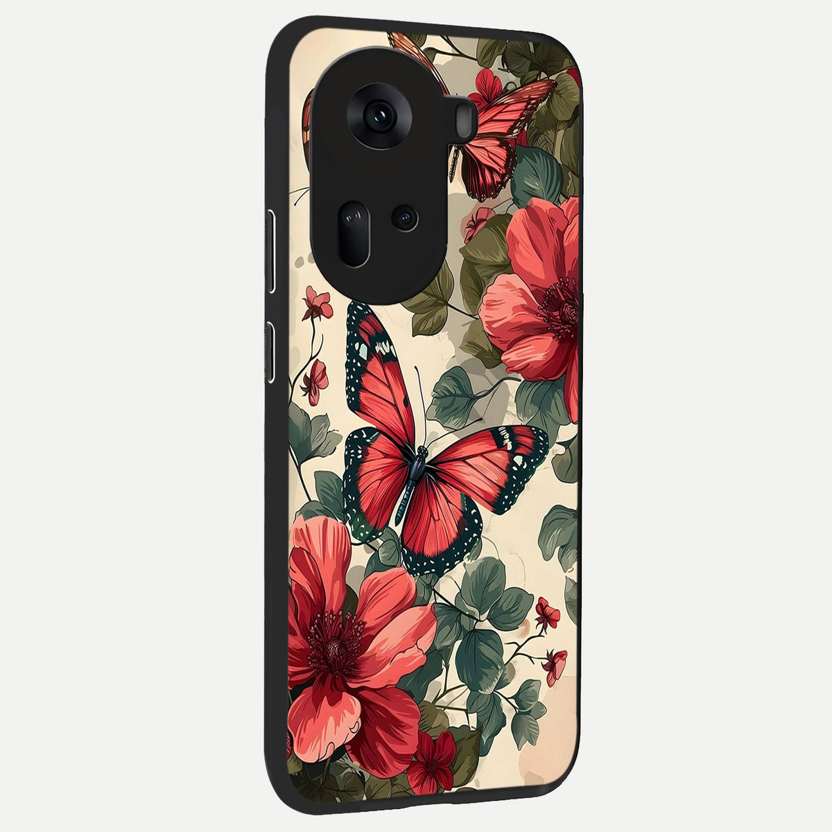Crimson Butterfly Garden back cover For Oppo Reno 11 5G slim fit glass case with vibrant aesthetic design