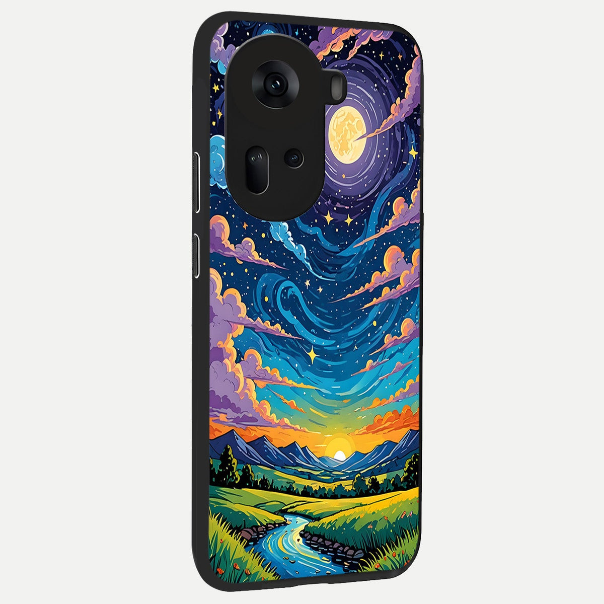 Dreamy Night Landscape back cover For Oppo Reno 11 5G slim fit glass case with vibrant aesthetic design