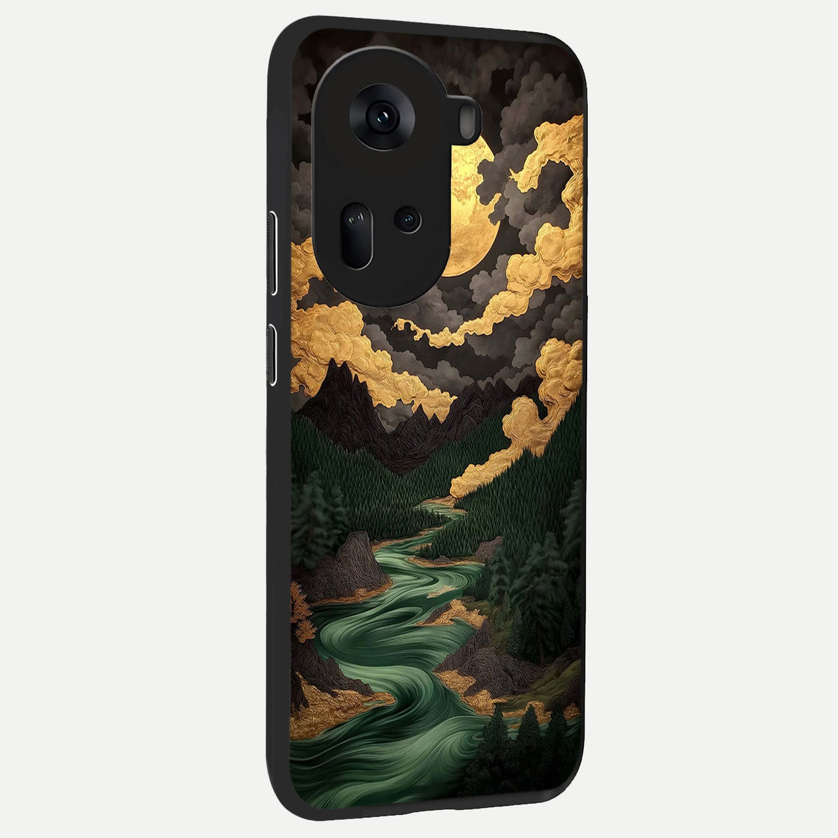 Golden River Moon back cover For Oppo Reno 11 5G slim fit glass case with vibrant aesthetic design