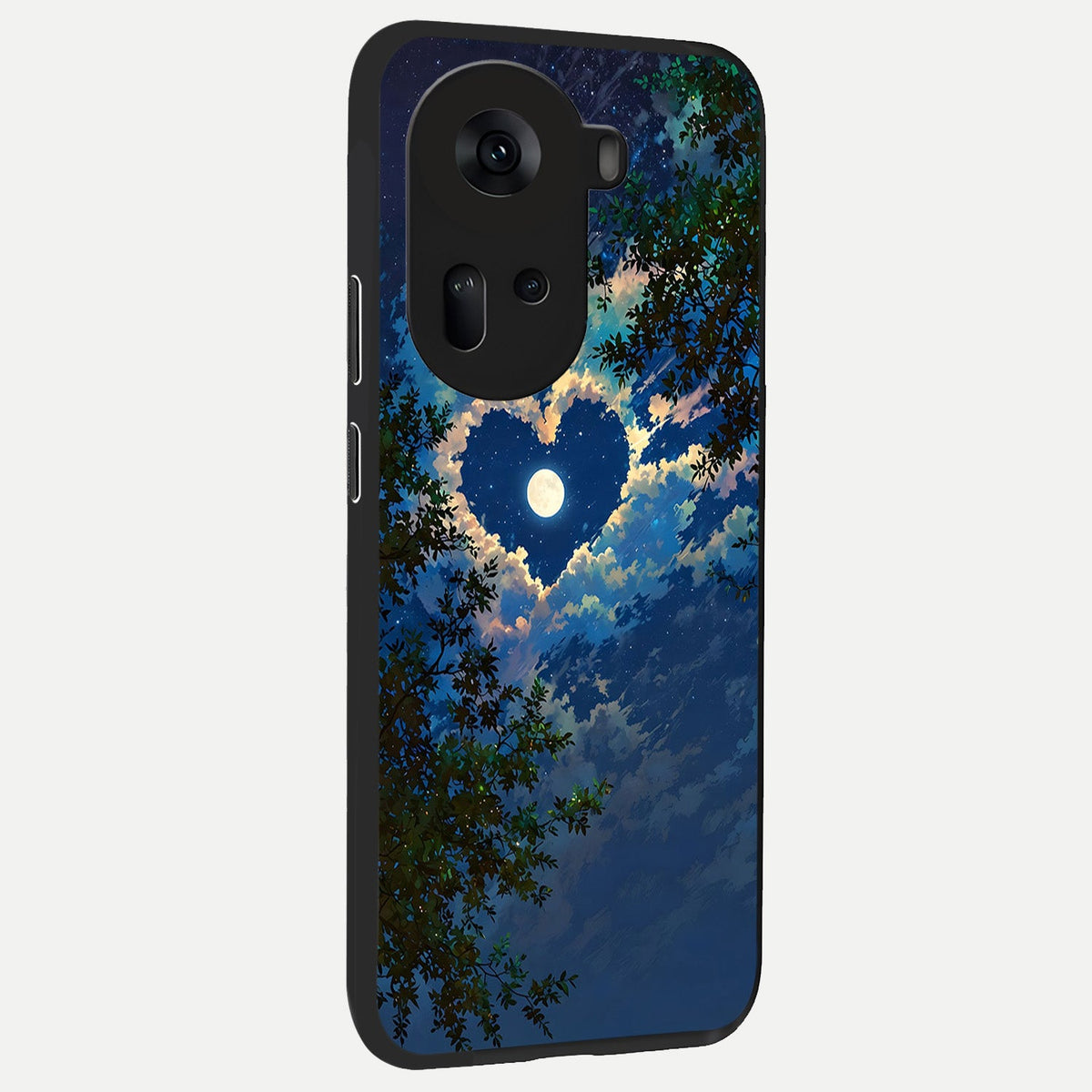 Heart With Moon Sky back cover For Oppo Reno 11 5G slim fit glass case with vibrant aesthetic design