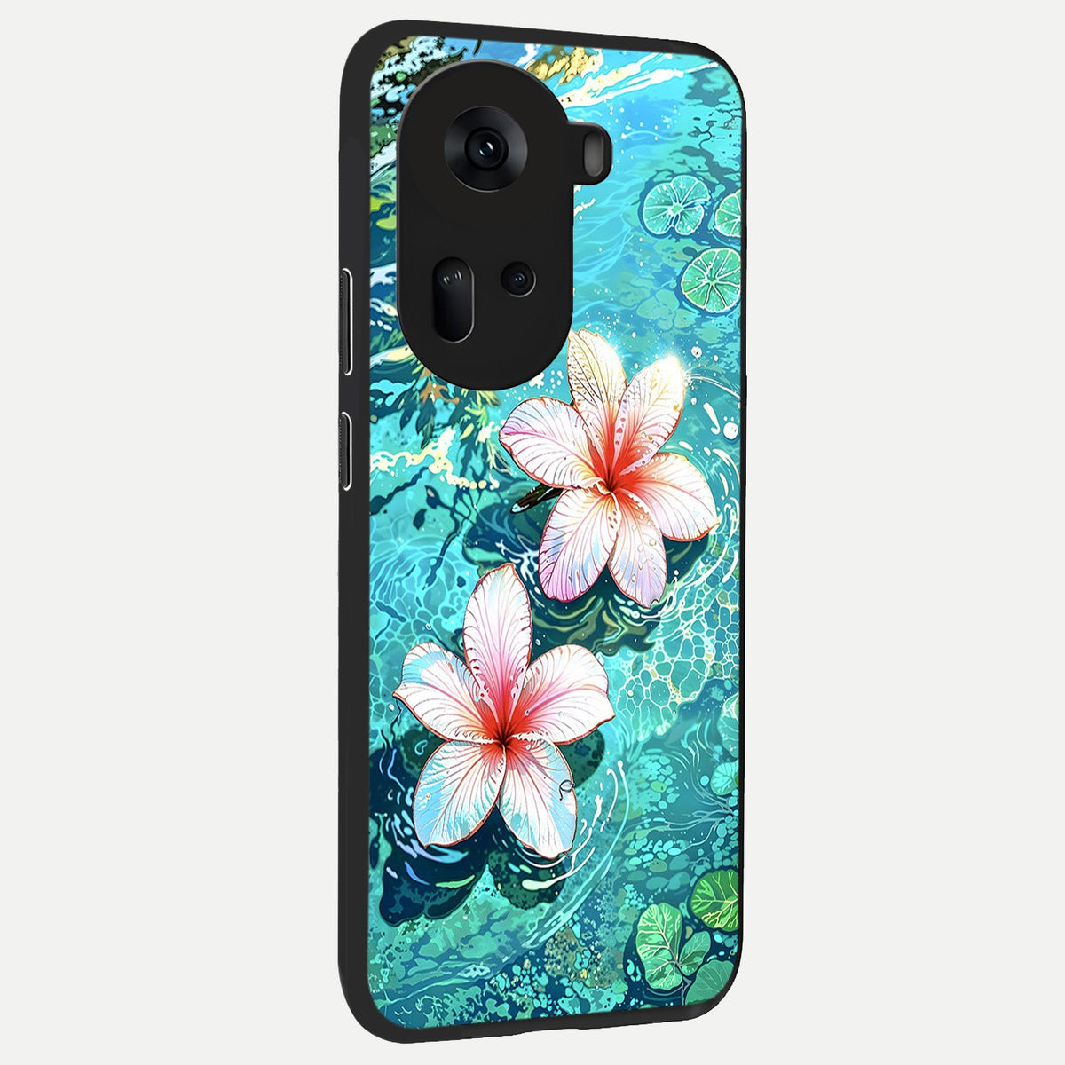 Pink Flowers in Water back cover For Oppo Reno 11 5G slim fit glass case with vibrant aesthetic design