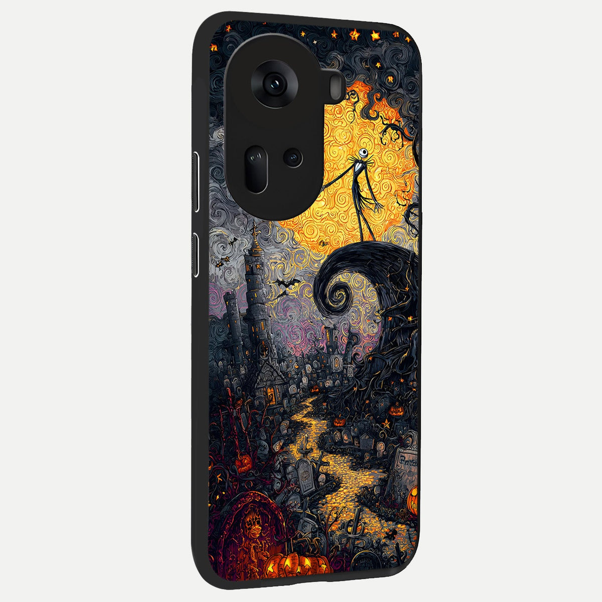Pumpkin Moon Night back cover For Oppo Reno 11 5G slim fit glass case with vibrant aesthetic design