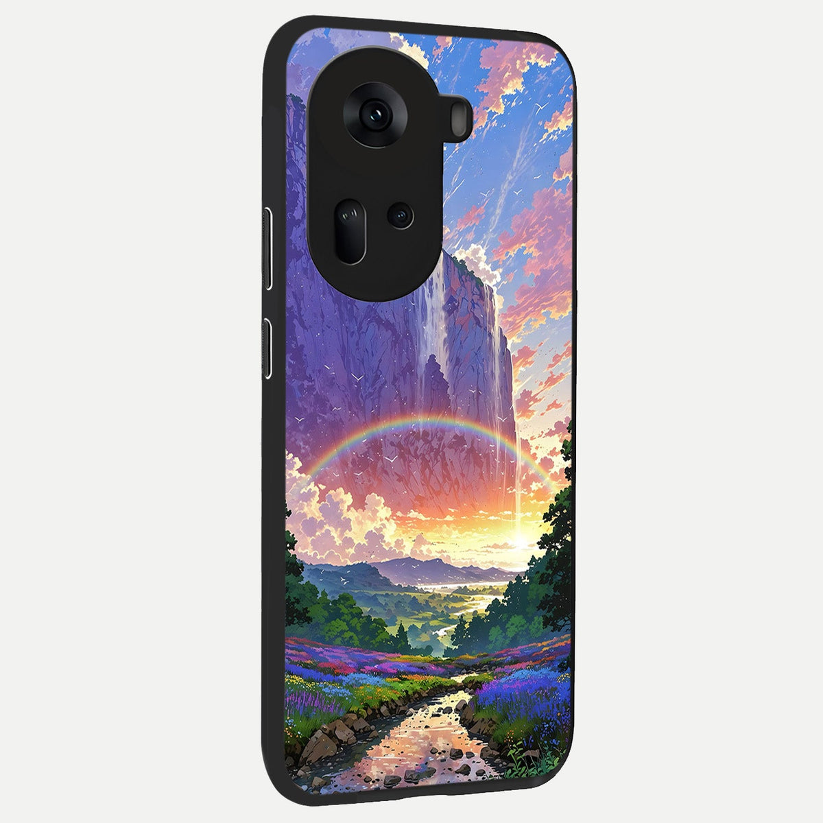 Rainbow Valley Dream back cover For Oppo Reno 11 5G slim fit glass case with vibrant aesthetic design