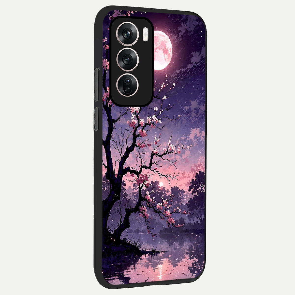 Blossom Pink Moon back cover For Oppo Reno 12 Pro slim fit glass case with vibrant aesthetic design