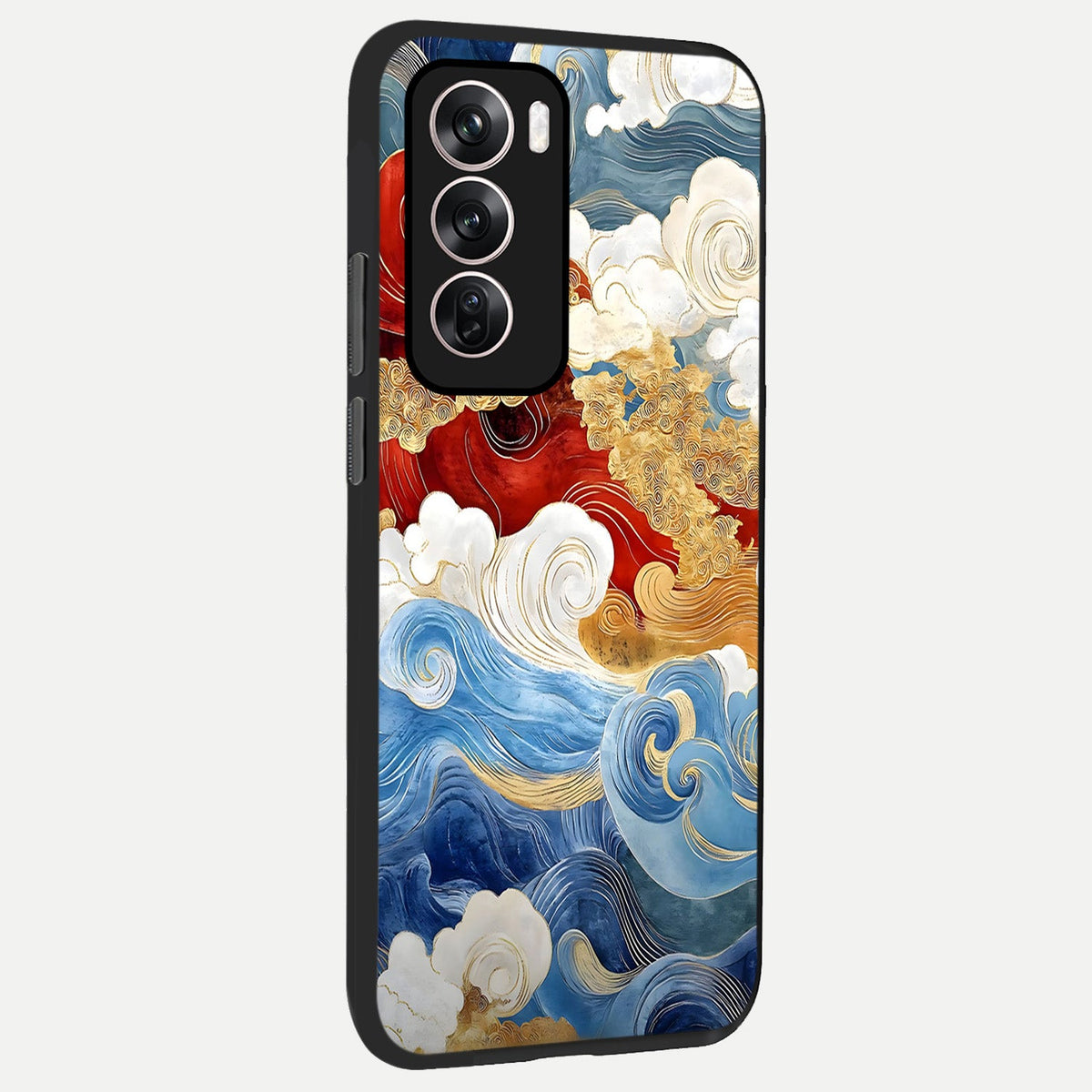 Colored Waves back cover For Oppo Reno 12 Pro slim fit glass case with vibrant aesthetic design