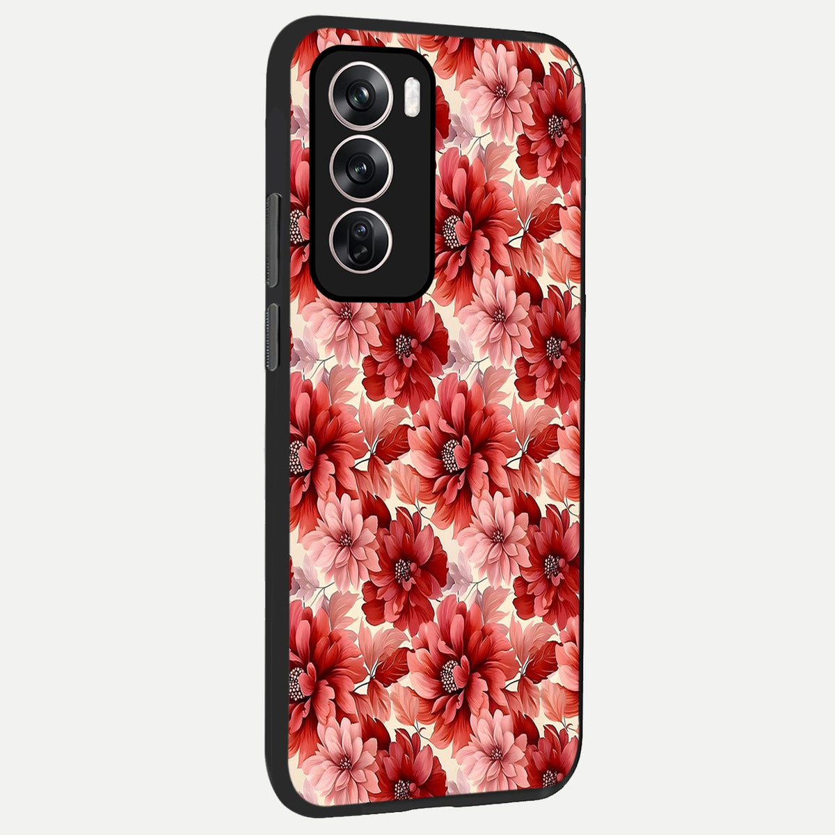 Crimson Love Petals back cover For Oppo Reno 12 Pro slim fit glass case with vibrant aesthetic design
