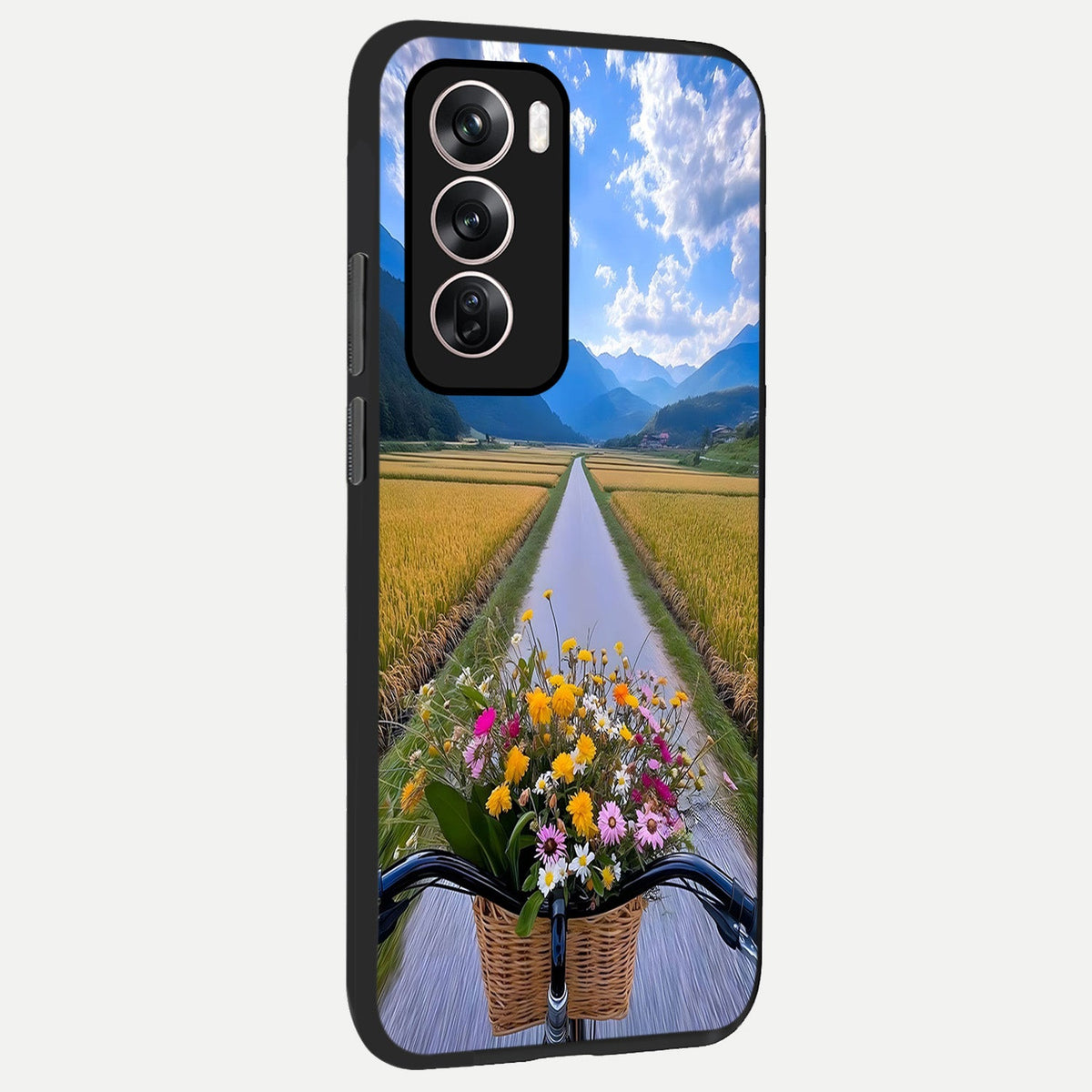 Golden Field Journey back cover For Oppo Reno 12 Pro slim fit glass case with vibrant aesthetic design