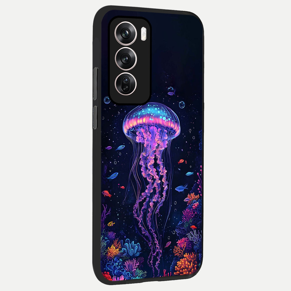 Neon Jellyfish back cover For Oppo Reno 12 Pro slim fit glass case with vibrant aesthetic design