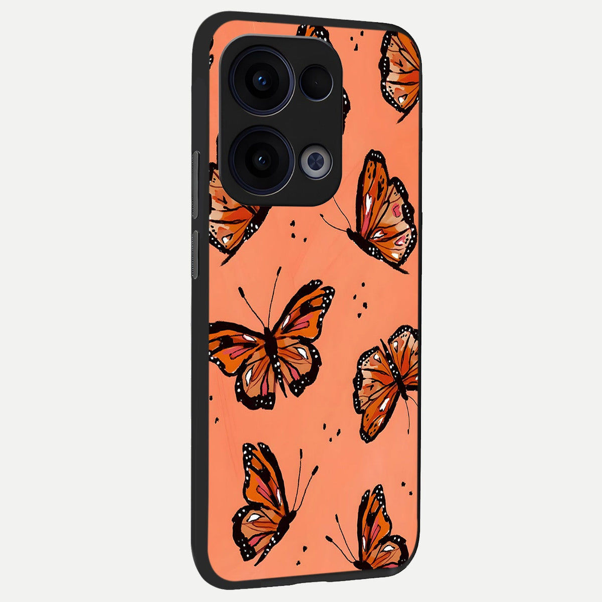 Coral Wing Butterfly back cover For Oppo Reno 13 slim fit glass case with vibrant aesthetic design