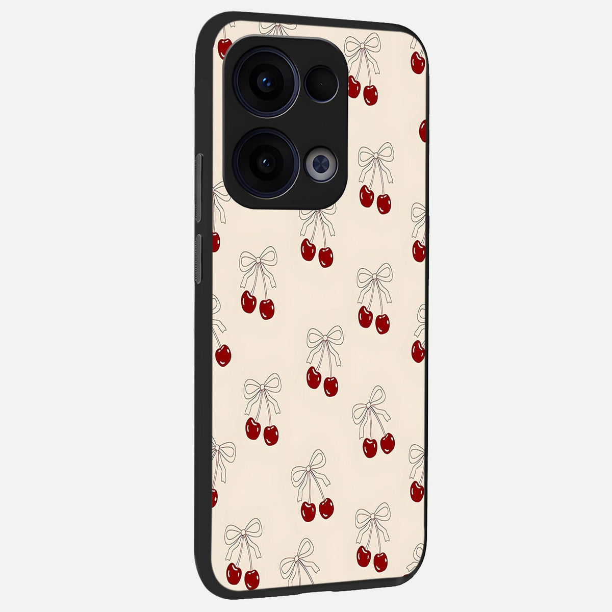 Cute Cherry Pattern back cover For Oppo Reno 13 slim fit glass case with vibrant aesthetic design