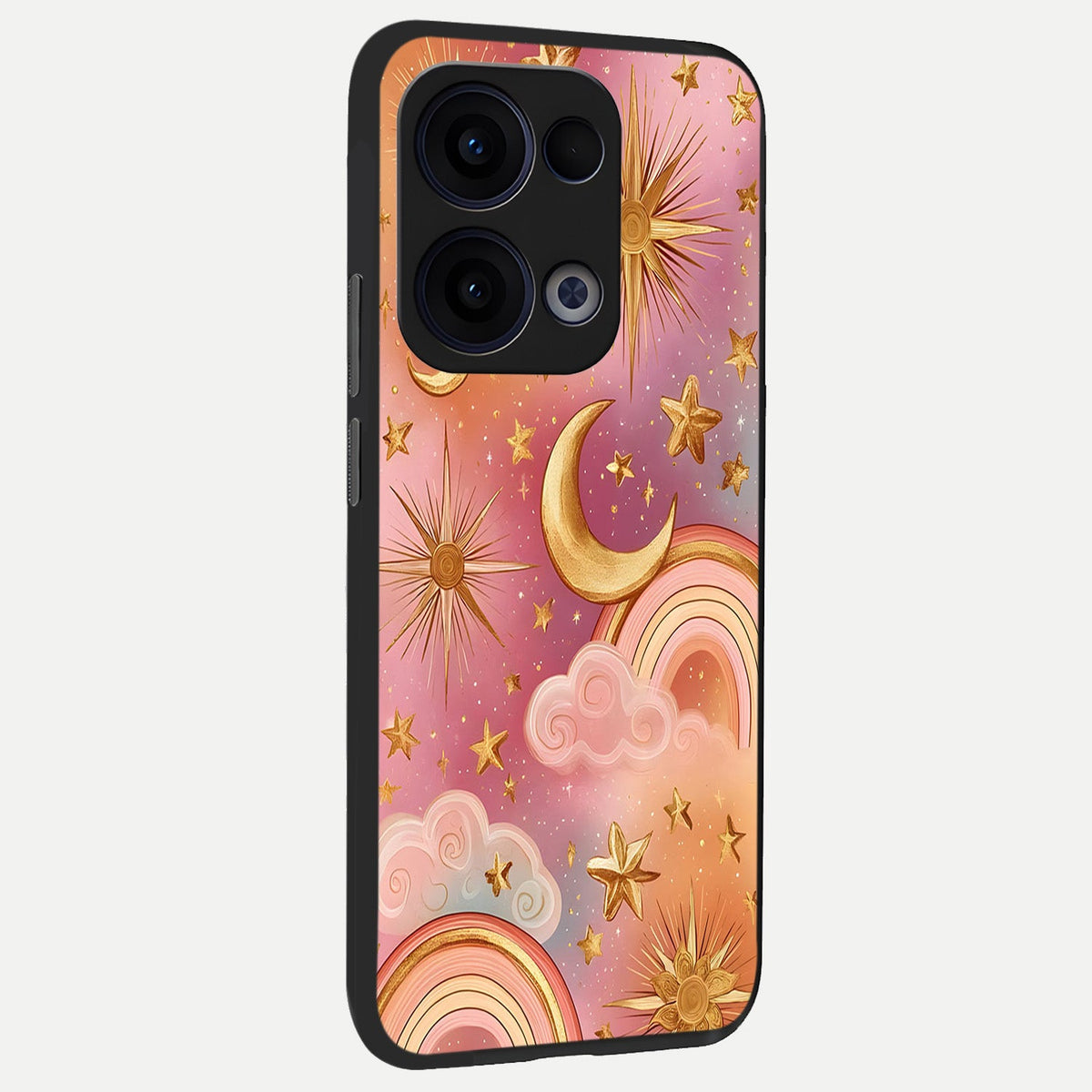 Golden Celestial Dreams back cover For Oppo Reno 13 slim fit glass case with vibrant aesthetic design