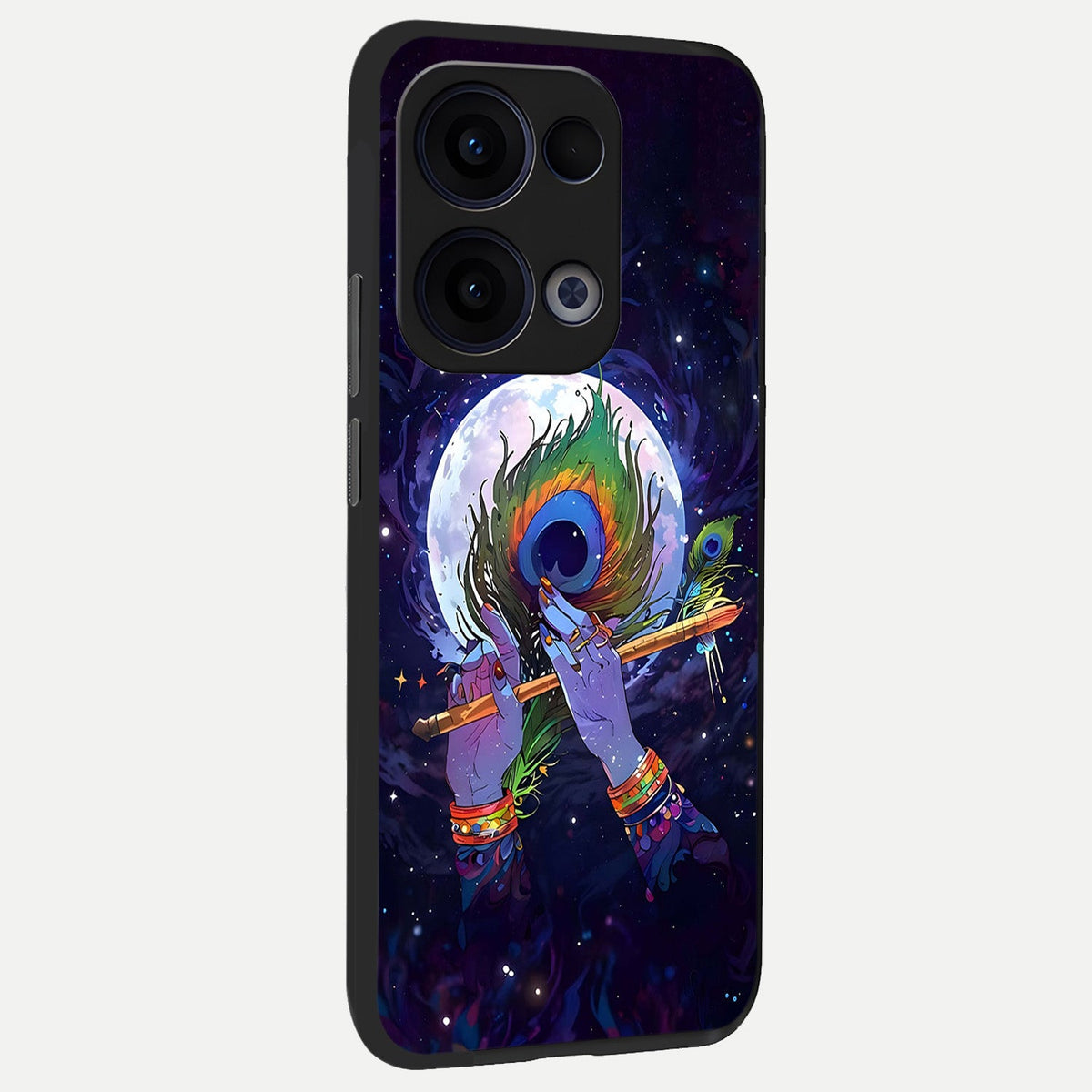 Krishna Hands Art back cover For Oppo Reno 13 slim fit glass case with vibrant aesthetic design