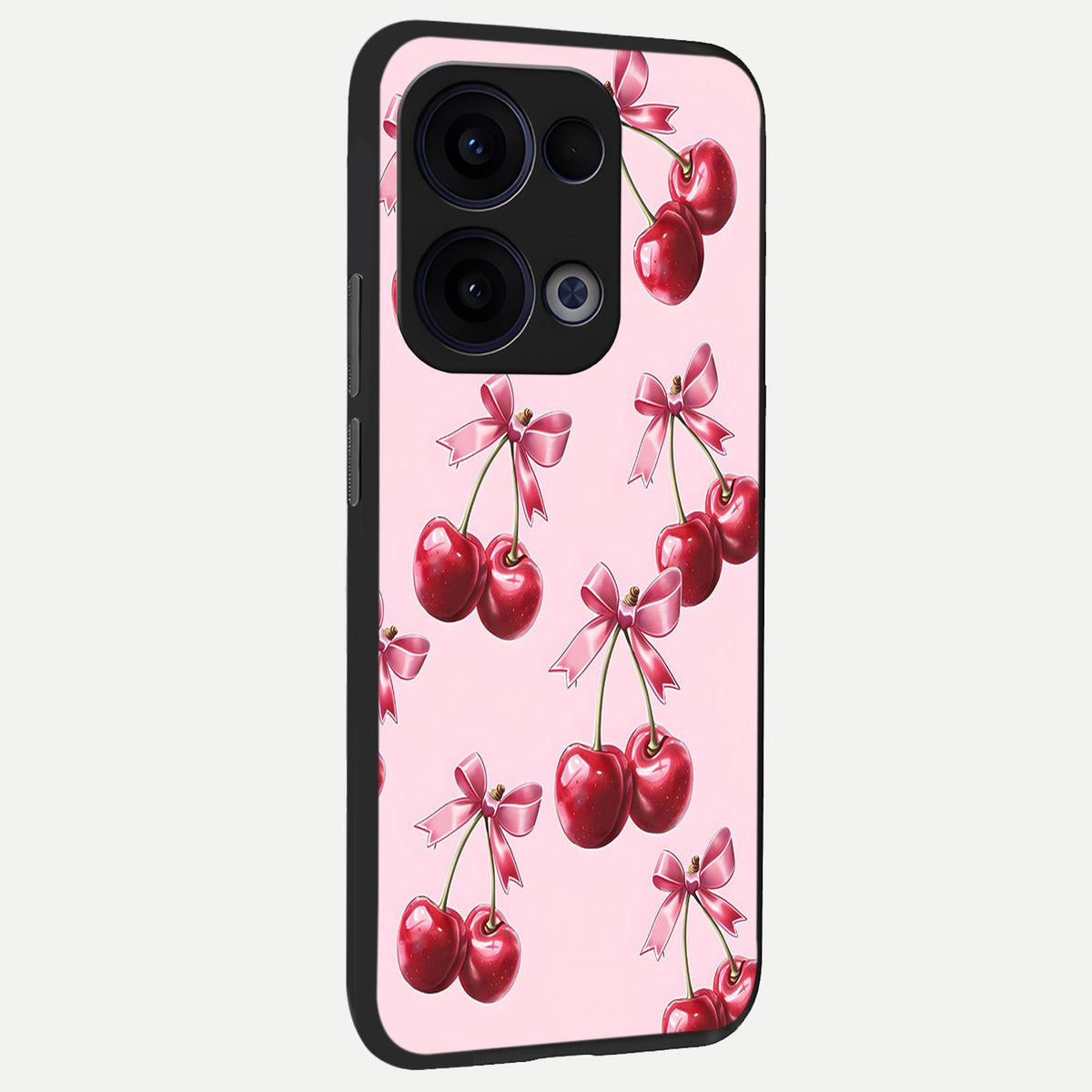 Red Cherries Pattern back cover For Oppo Reno 13 slim fit glass case with vibrant aesthetic design