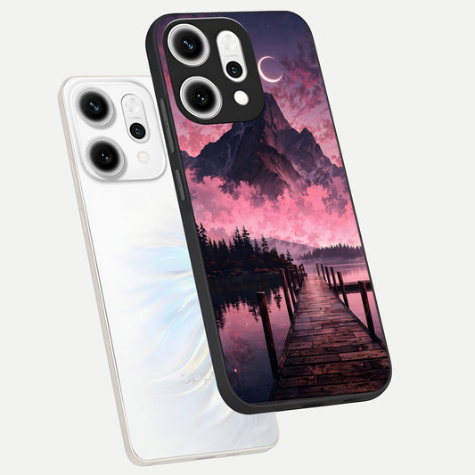 Beautiful Mountain View phone case For Oppo Reno 14 Pro showing premium glass back cover with detailed artwork