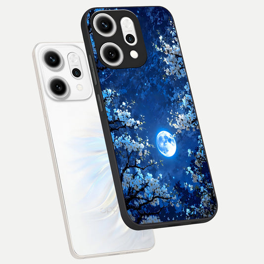 Blossom Moonlight Sky phone case For Oppo Reno 14 Pro showing premium glass back cover with detailed artwork