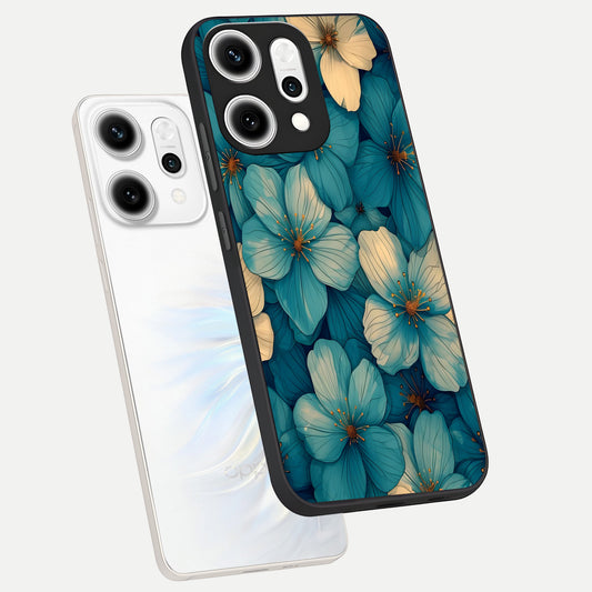 Blue Shade Floral phone case For Oppo Reno 14 Pro showing premium glass back cover with detailed artwork