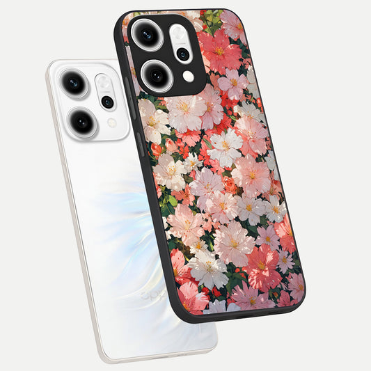Blush Bloom Field phone case For Oppo Reno 14 Pro showing premium glass back cover with detailed artwork