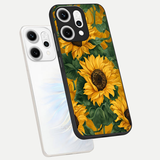 Bright Sunflower Bloom phone case For Oppo Reno 14 Pro showing premium glass back cover with detailed artwork