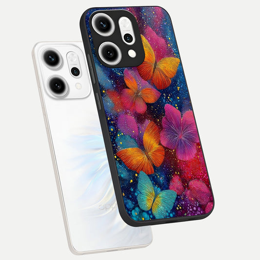 Butterfly Dream Mist phone case For Oppo Reno 14 Pro showing premium glass back cover with detailed artwork