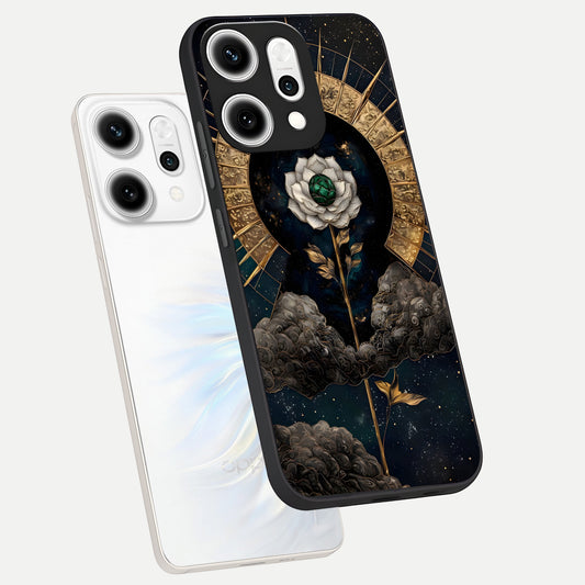 Celestial Lotus Morang phone case For Oppo Reno 14 Pro showing premium glass back cover with detailed artwork