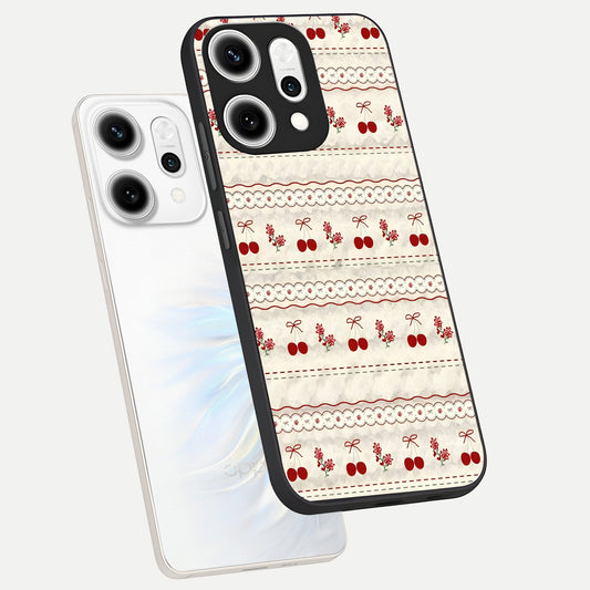 Cherry Bloom Charm phone case For Oppo Reno 14 Pro showing premium glass back cover with detailed artwork