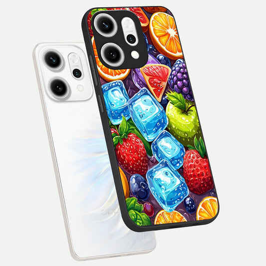 Colorful Fruits with Ice phone case For Oppo Reno 14 Pro showing premium glass back cover with detailed artwork